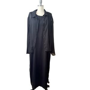 Kari New York 2-Piece Black Sheer Dotted Maxi Dress & Button Jacket Set 18